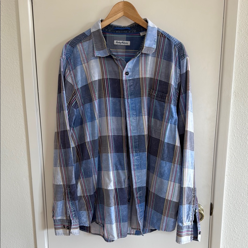 Tommy Bahama Men's Blue Plaid Shirt XXL
